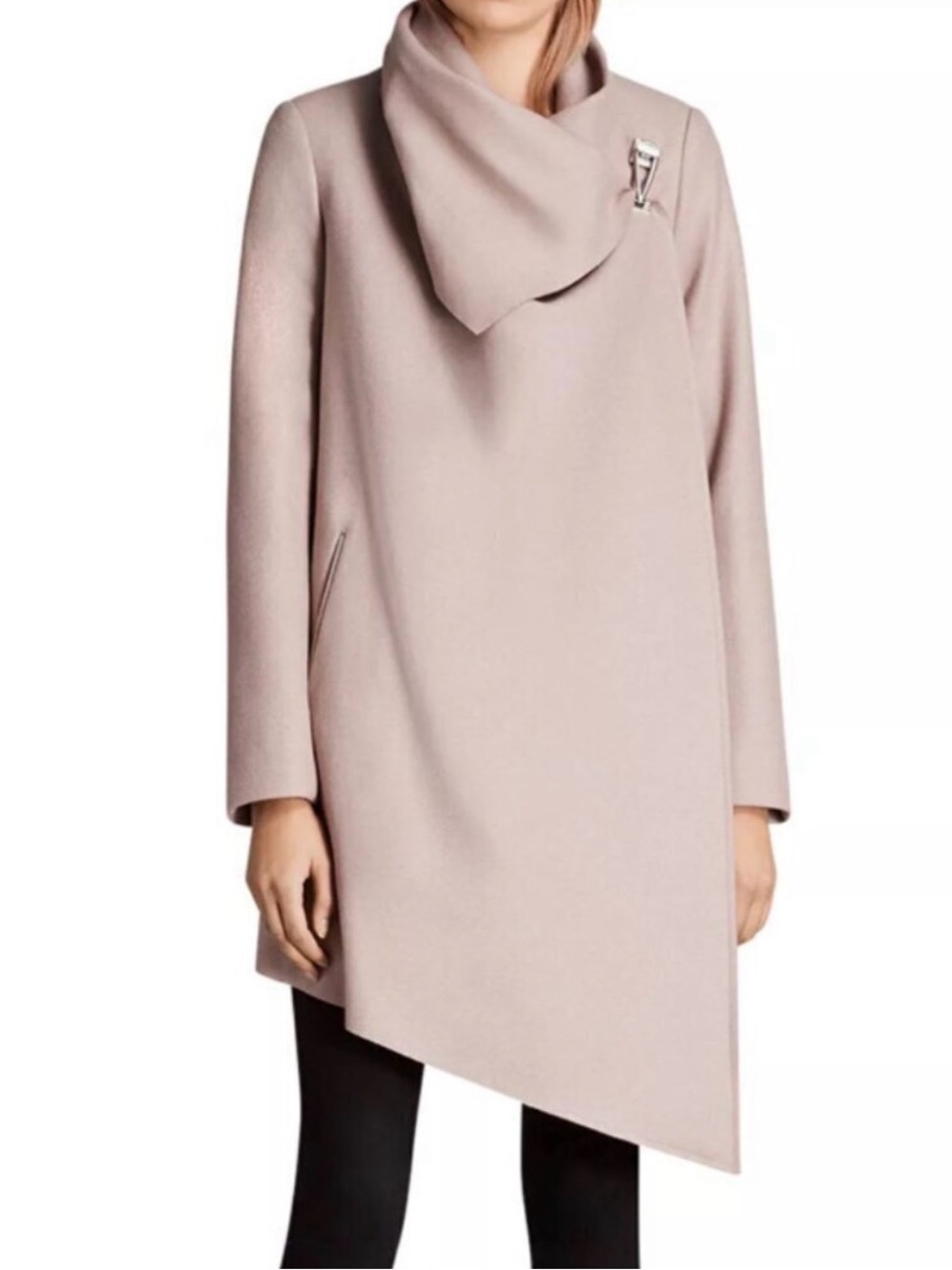 AllSaints Italian City Monument Dusty pink Asymmetric Coat size 6